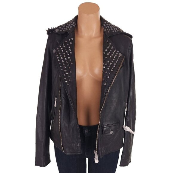Muubaa Voisin Leather Studded Biker Jacket Size US 4 S Womens Black $700 - Picture 6 of 16